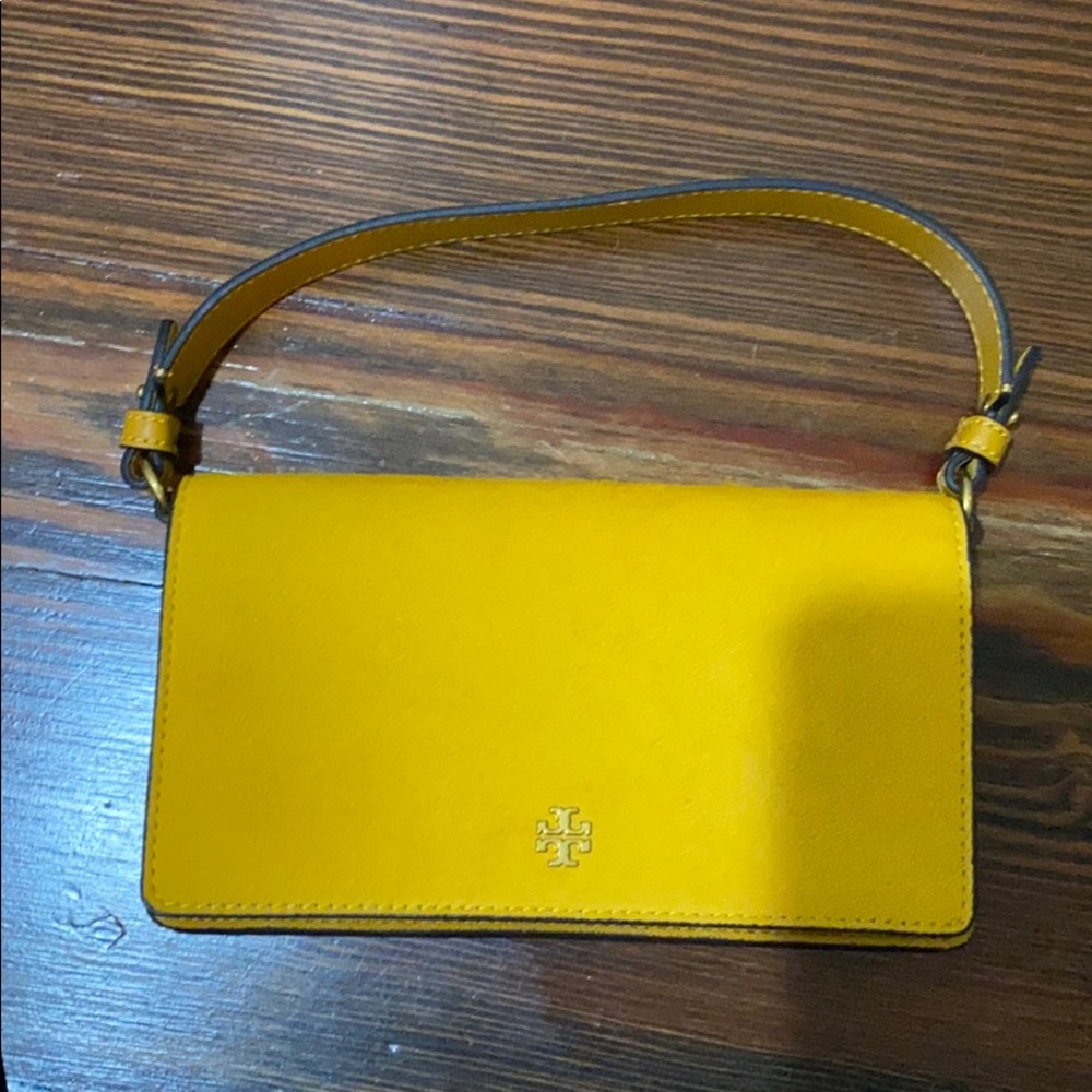 Tory Burch Mustard Cleo Calf Hair Clutch/Crossbody